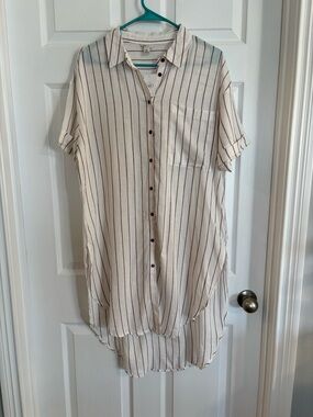 Cato Cream Shirt tunic dress with Burgundy Vertical Stripes size Medium new
